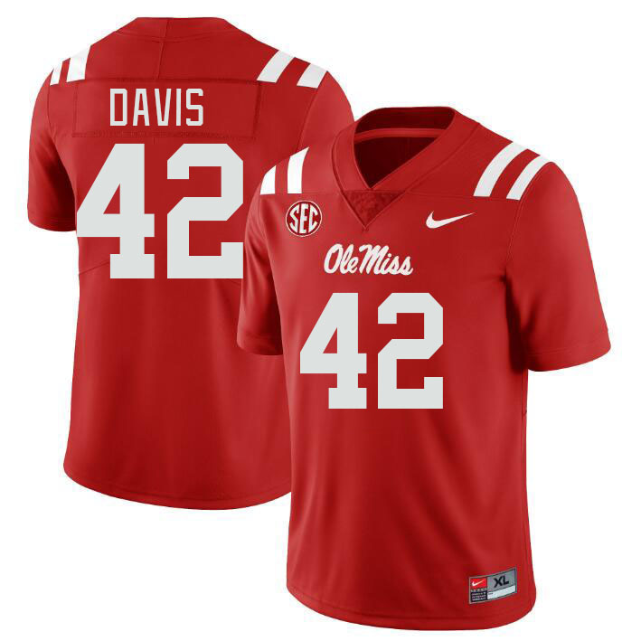 Ole Miss Rebels #42 Dylan Davis College Football Jerseyes Stitched Sale-Red